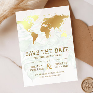 Invitations En Acrylique Carte du monde en or blanc pour mariage à annoncer