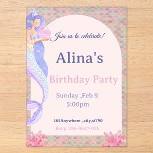 Invitations En Acrylique Carton d'invitation d'anniversaire de sirène sous