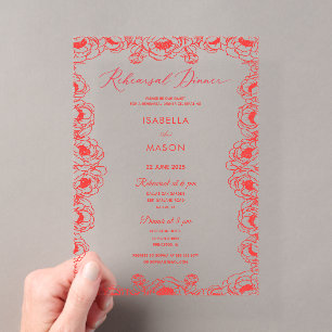 INVITATIONS EN ACRYLIQUE CARTON D'INVITATION DE MARIAGE BOHO FLEURI ROUGE J