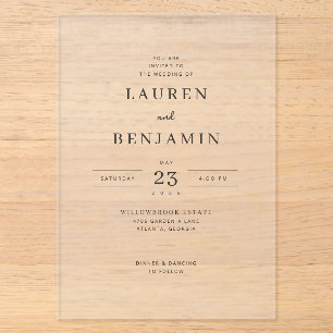 Invitations En Acrylique Carton d'invitation de mariage élégant avec sérif