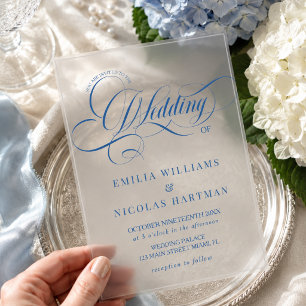 Invitations En Acrylique Carton d'invitation de mariage élégant bleu cobalt