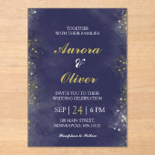 Invitations En Acrylique Carton d'invitation de mariage élégant bleu marine (Recto)