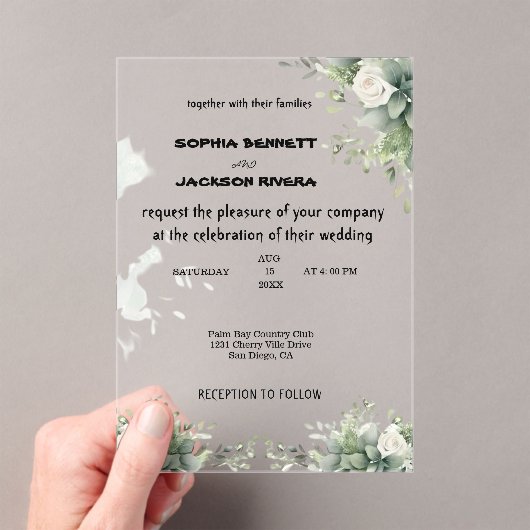 Invitations En Acrylique Carton d'invitation de mariage en acrylique à verd (In situ (ordinateur de poche))