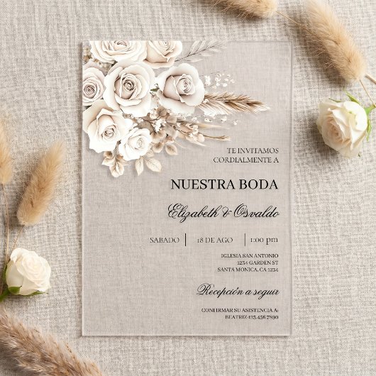 Invitations En Acrylique Carton d'invitation de mariage espagnol fleurs bla