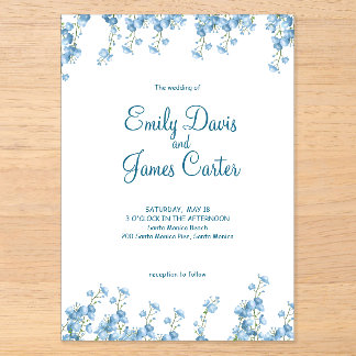 Invitations En Acrylique Carton d'invitation de mariage floral bleu élégant