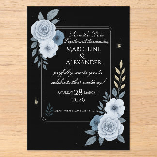 Invitations En Acrylique Carton d'invitation de mariage floral élégant noir
