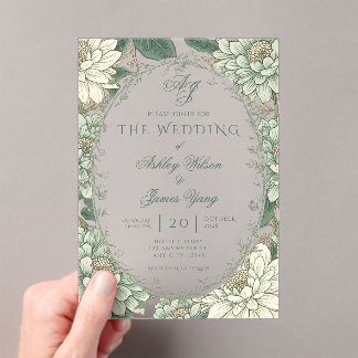 Invitations En Acrylique Carton d'invitation de mariage floral vert sauge b