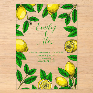 Invitations En Acrylique Carton d'invitation en acrylique jaune citron et f
