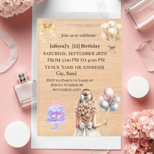 Invitations En Acrylique Carton d'invitation pour les 13 ans d'une fille bl