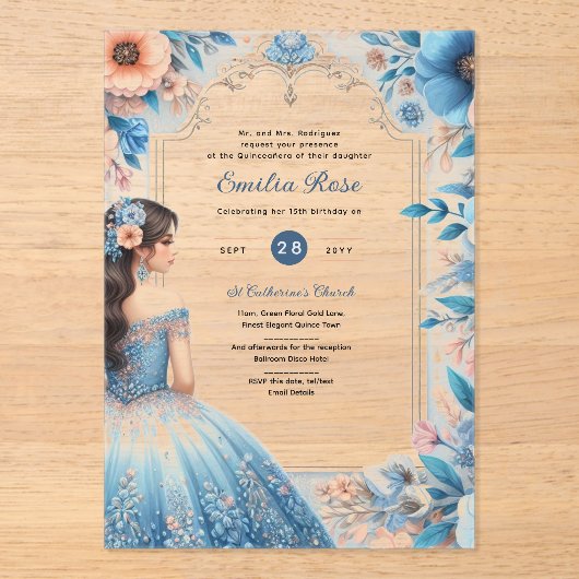 Invitations En Acrylique Cartons d'invitation Quinceañera en acrylique robe (Recto)