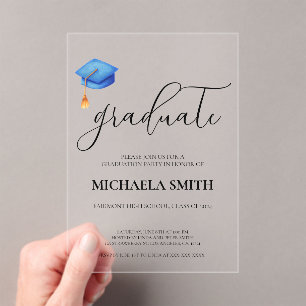 Invitations En Acrylique Casquette bleu moderne Lycée photo fête de graduat