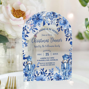 Invitations En Acrylique Casse-Noisette Floral Bleu Blanc de Style Chinois