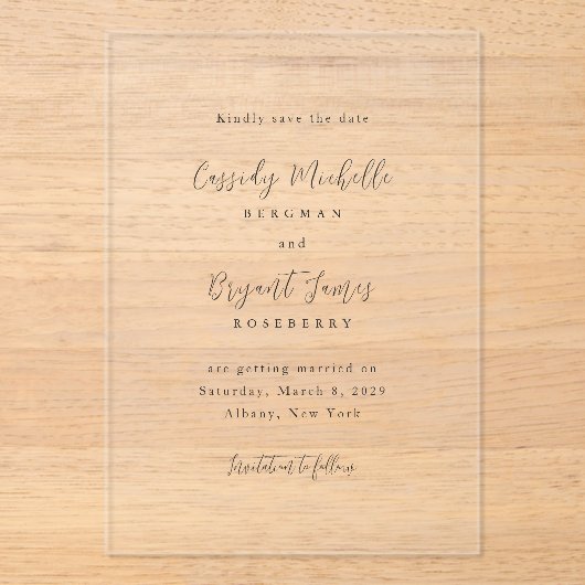 Invitations En Acrylique Cassidy Traditionnel Mariage élégant Enregistrer l (Recto)