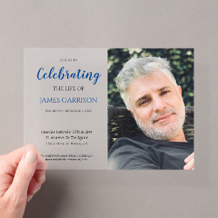 Invitations En Acrylique Célébration bleue de la vie avec mémorial photo