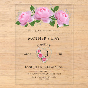Invitations En Acrylique Célébration de la fête des mères avec de jolies ro