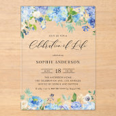 Invitations En Acrylique Célébration de la vie avec Hydrangea Bleu et Rose (Recto)