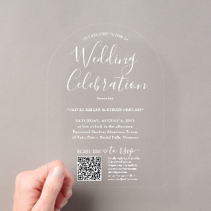 Invitations En Acrylique Célébration de mariage avec un simple script QR RS