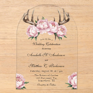 Invitations En Acrylique Célébration de mariage Bohème avec des pivoines ro