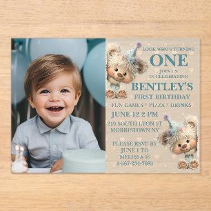 Invitations En Acrylique Célébration des Hérissons au Ballon Bleu