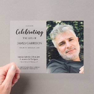 Invitations En Acrylique Célébration Élégante de la Vie avec Mémorial Photo