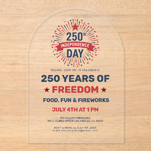 Invitations En Acrylique Célébration patriotique de 250 ans de liberté