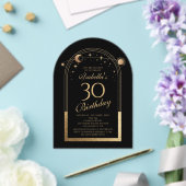 Invitations En Acrylique Céleste Black Gold Sun Moon Stars 30e anniversaire (Insitu (Mariage))