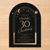 Invitations En Acrylique Céleste Black Gold Sun Moon Stars 30e anniversaire (Recto)