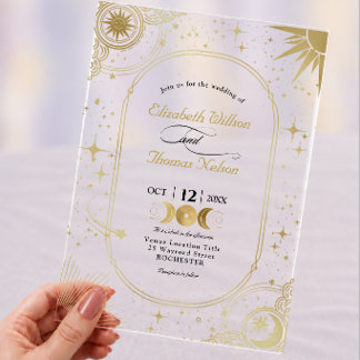 Invitations En Acrylique Céleste Faux Or Soleil Lune Mariage