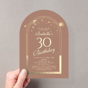 Invitations En Acrylique Céleste Mocha Or Soleil Lune Étoiles 30e Anniversa