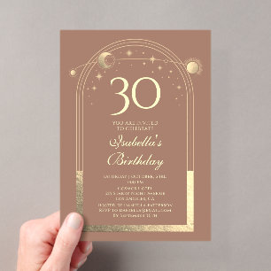 Invitations En Acrylique Céleste Mocha Or Soleil Lune Étoiles 30e Anniversa