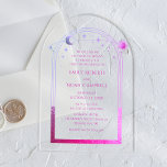 Invitations En Acrylique Céleste rose Lune Soleil Étoiles Galaxie Espace<br><div class="desc">Celestial rose Sun Moon Stars Galaxy Space Mariage acrylique Invitations dispose d'un soleil rose et violet, lune et étoiles sur un arrière - plan acrylique opaque. À l'intérieur, vous trouverez vos informations d'invitation de mariage personnalisées. Personnalisez en modifiant le texte dans les zones de texte. Conçu pour vous par Evco...</div>