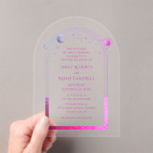 Invitations En Acrylique Céleste rose Lune Soleil Étoiles Galaxie Espace (In situ (ordinateur de poche))