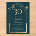 Invitations En Acrylique Celestial Green Gold Sun Moon Stars 30e anniversai<br><div class="desc">Celestial Green Gold Sun Moon Astronomy 30e anniversaire Acrylique Invitations dispose d'un élégant soleil doré, lune et étoiles avec un cadre doré sur un arrière - plan vert forêt. A l'intérieur, vous avez vos informations d'invitation personnalisées pour le trentième anniversaire. Personnalisez en modifiant le texte dans les zones de texte....</div>