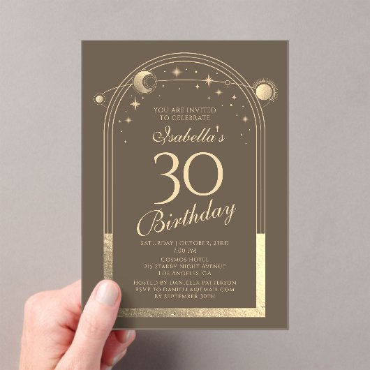 Invitations En Acrylique Celestial Mocha Gold Sun Moon Stars 30e anniversai (In situ (ordinateur de poche))