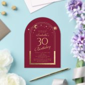 Invitations En Acrylique Celestial Red Gold Sun Moon Stars 30e anniversaire (Insitu (Mariage))