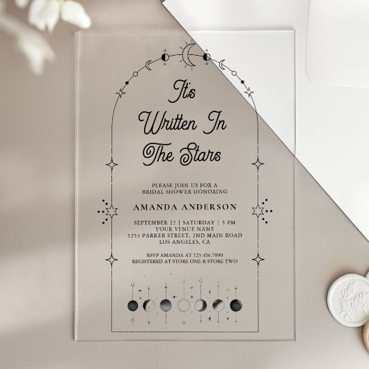 Invitations En Acrylique Celestial Stars Black Moon Bridal Shower