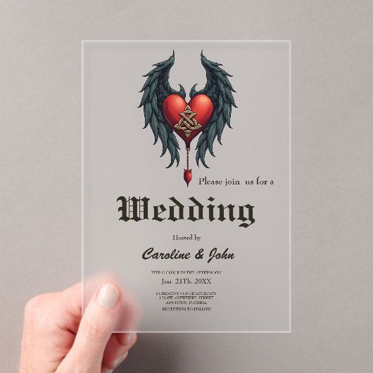 Invitations En Acrylique Celtic elegance with a heart and wings.  (In situ (ordinateur de poche))