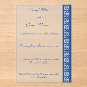 Invitations En Acrylique Celtic Weave Cœurs en Bleu Acrylique Mariage 