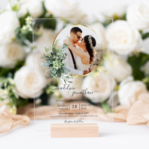 Invitations En Acrylique Cercle de verdure botanique Bordure 2 Mariage phot