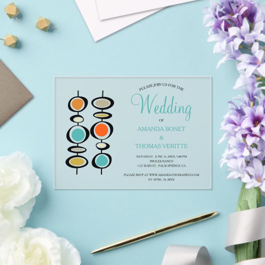 Invitations En Acrylique Cercles Abstraits funky Mariage du milieu du siècl (Insitu (Mariage))