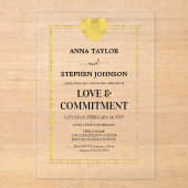 Invitations En Acrylique Cérémonie Lux Gold Heart Love & Engagement (Recto)