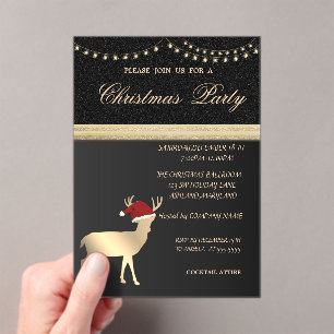 Invitations En Acrylique Cerf de Noël élégant Chapeau de Père Noël, Fête de