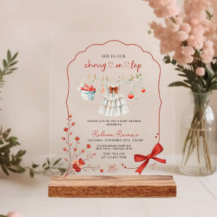 Invitations En Acrylique Cerise sur le Baby shower supérieur   Botte rose e