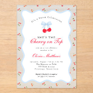 Invitations En Acrylique Cerise sur le dessus Coquette Nœud Gingham Baby Sh