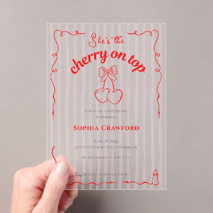 Invitations En Acrylique Cerise sur le dessus Ruban rose bébé naissant