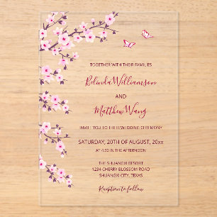 Invitations En Acrylique Cerisiers Fleurs Roses Mariage Clair