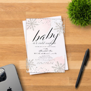 Invitations En Acrylique C'est Froid Dehors Baby Shower Aquarelle Rose