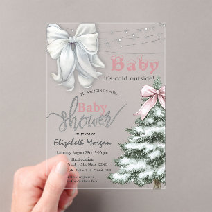 Invitations En Acrylique C'est froid dehors Sapin de Noël Ruban blanc Baby