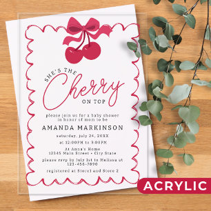 Invitations En Acrylique C'est la cerise sur le Baby shower rose