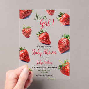 Invitations En Acrylique C'est un baby shower de fraise fille